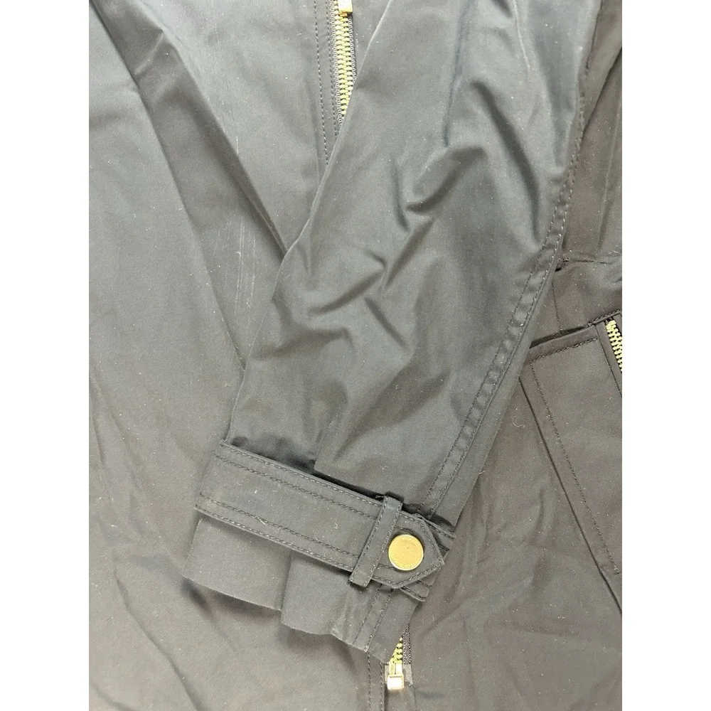 Michael Kors Black Asymmetrical Zip Trench Rain Jacket Women's L Missing Belt